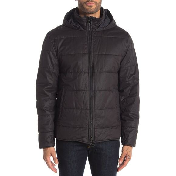John Varvatos Star USA Black Quilted Puffer Hooded Zip Jacket Men's Size Medium - Picture 1 of 7
